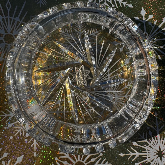 Vintage Mid Century Heavy Crystal Starburst Ashtray Trinket Dish 5.5” 2.2 lbs - Picture 6 of 6